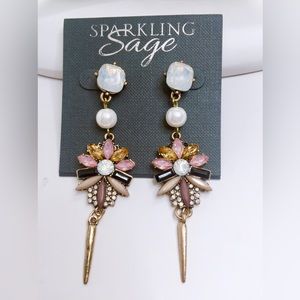Sparkling Sage Gold Crystal Drop Earrings Cz Crystal in ribbon gift box